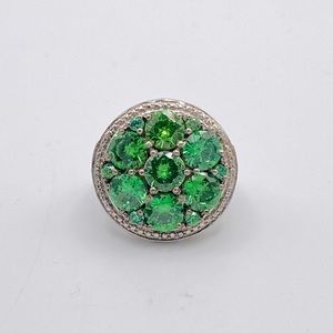 Lab Created Emerald Cluster Ring, 925 Sterling Silver, Size 7